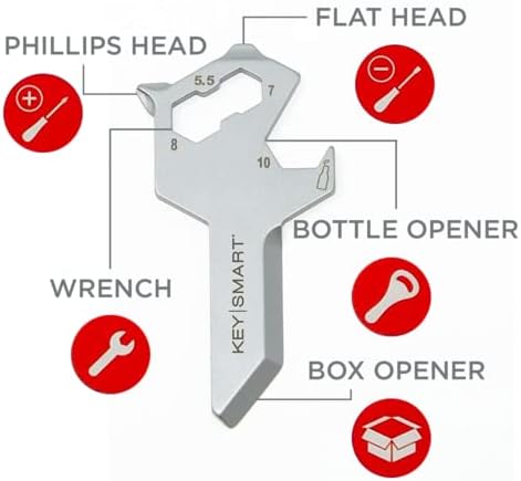 KeySmart AllTul Wolf - 5-in-1 Everyday Carry Multi-Purpose Keychain Multitool with Bottle Opener, Wrench, Philips Head, Flat Head, and Box Opener, Ideal Utility Tool for Camping, Fishing Etc.