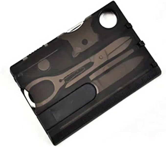 Black Outdoor Survival Bottle Opener Card Multi Tool Outdoor Barbecue Knife Camping Tool Hiking LED Light Magnifier EDC Tool Gear Multitools and Accessories