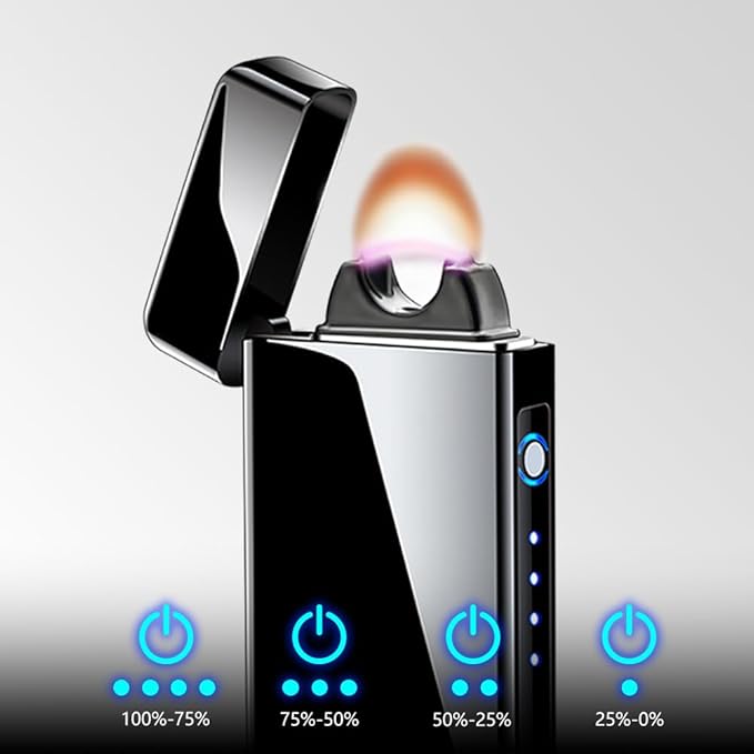 Electric Lighter Rechargeable USB Lighter Arc Plasma Big Flame Lighter Windproof Cool High Power Candle Lighter with LED Battery Indicator for Candles, Fireworks, Incense (Black)