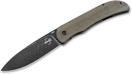 Böker Plus Exskelibur I Framelock Micarta Pocket Knife, 3.50" D2 Blade, Framelock, Green Micarta Handle, Designed by Mike Skellern