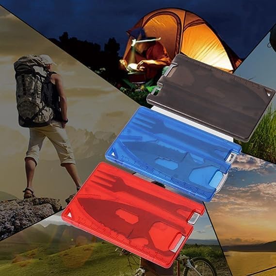 Red Outdoor Survival Bottle Opener Card Multi Tool Outdoor Barbecue Knife Camping Tool Hiking LED Light Magnifier EDC Tool Gear Multitools