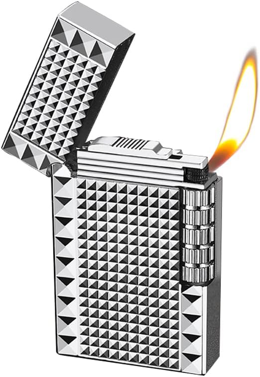 Lighters Soft Flame Lighter Traditional Flame Cigar Lighter with Adjustable Flame Dial Vertical Ignition Roller Good for Gift Outdoor Camping Hiking Fishing Grill Adventure Candle (Silver03)