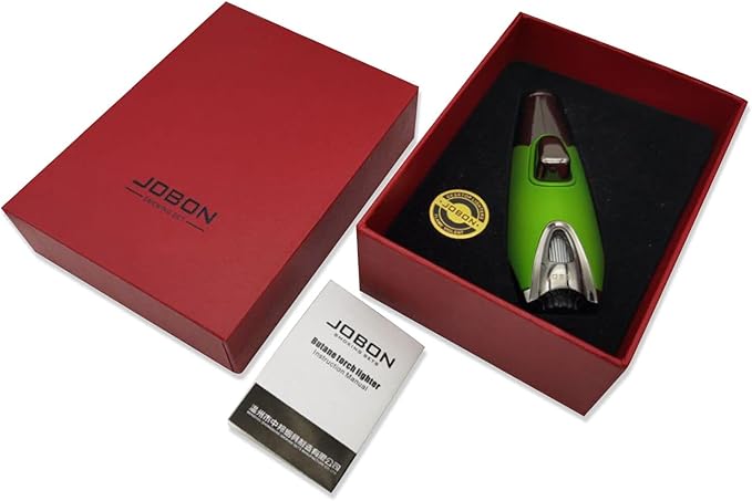 JOBON Pocket Torch Lighter, Gift Idea (Butane Free), Professional Reusable Single Jet Flame Gas Lighter, Kitchen BBQ Camping Candle (Green)