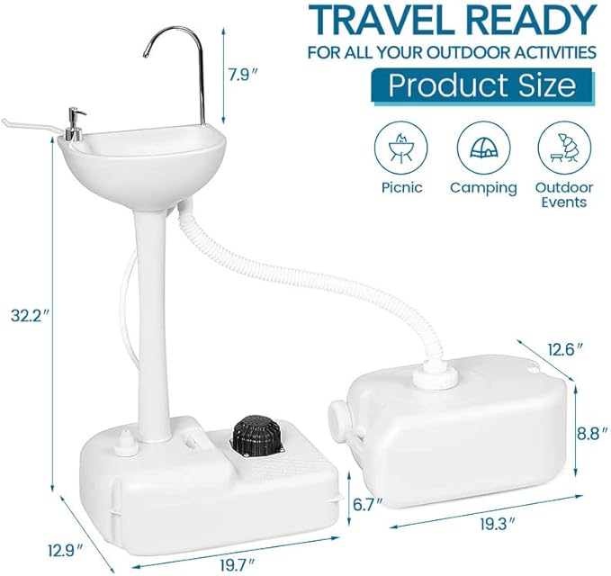 Outdoor Garden Portable Camping Hand Sink with 24L Recovery Tank, Removable Hand Washing Station Sanitary Ware for RV/Kitchen/Restaurant/Indoor, White