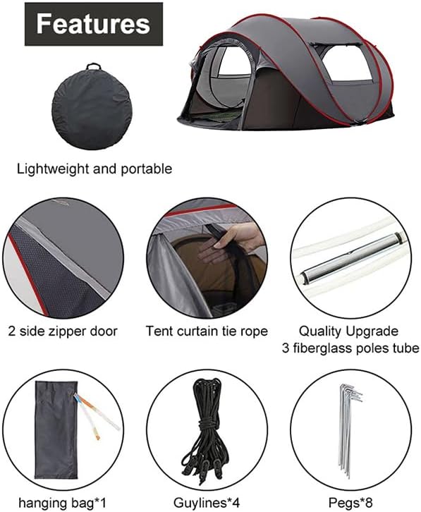 Instant Pop Up Camping Tent, 5-6 Person Tents,Automatic Set Up Tent in 3 Seconds,Waterproof Sunshade Family Tent,Portable Lightweight Dome Tent for Outdoor Camping,Hiking,Travel & Beach
