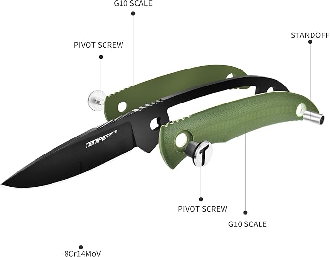 TONIFE Nova 2.68'' Blade Mini Neck Knife Knife Full Tang Fixed Blade Knife with Kydex Sheath and Adjustable Paracord Lanyard for Camping Outdoor Survival Tool (Green+Black Titanium)