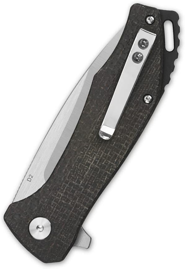 QSP KNINFE Raven 4.5" Flipper Folding Pocket Knife, D2 Blade G10 or Micarta Handle, Smooth Flipper Opening Knife