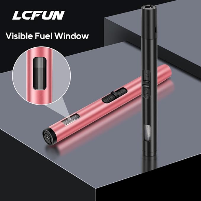 LcFun Torch Lighters 2 Pack Refillable Butane Lighter Windproof Adjustable Jet Flame Long Lighters for Candle, Grill, BBQ, Camping (Butane NOT Included)