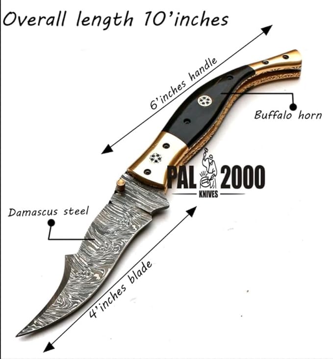 PAL 2000 KNIVES POC-8735 Best Handmade Damascus Pocket Knife Beautiful Folding Knife With Sheath 10 Inch