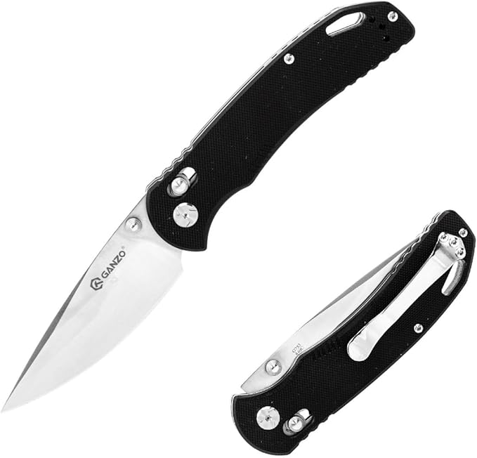 Ganzo G7531 Folding Pocket Knife 440C Stainless Steel Blade G10 Anti-Slip Handle with Clip Hunting Fishing Camping Folder Outdoor EDC Knife (Black)