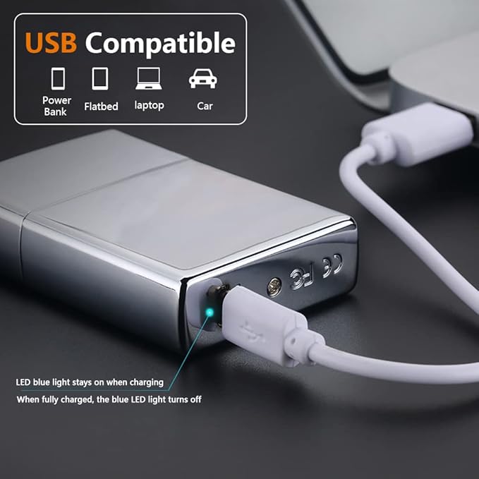Electric Six Arc Lighter Plasma Lighter Lighter Rechargeable USB Lighter No Butane Lighter Windproof Flameless Lighter Cool Lighter with Gift Box for Men, Women, Holiday(Silver)