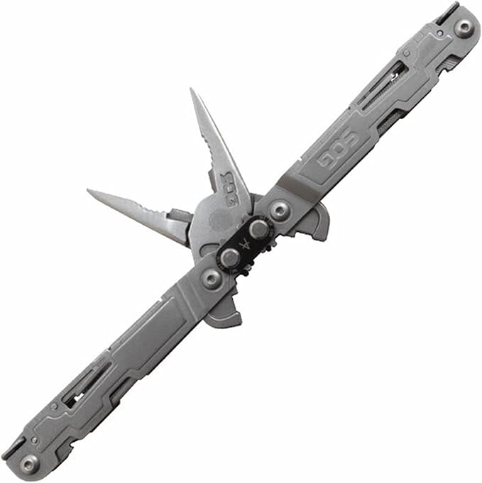 SOG PowerAccess Well-Rounded One-Handed Lightweight Daily Pocketable Stainless Steel Multi-Tool for Backcountry 18 Tools, Stone Wash