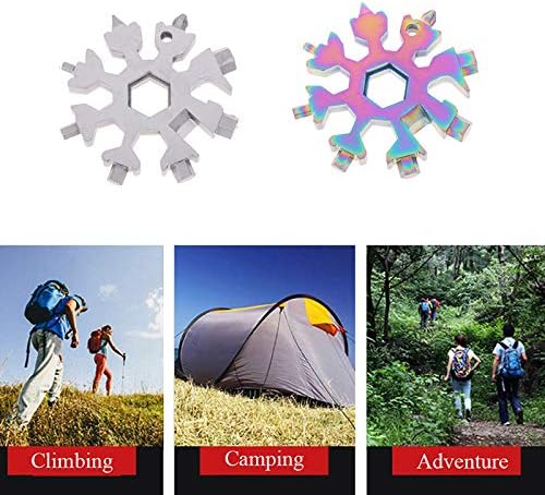 2 Pack 18-in-1 Stainless Steel Snowflake Multi-Tool, Portable Keychain screwdriver Bottle opener Tool for Military Enthusiasts,Outdoor EDC Tools,Christmas Gift (silver & multicolor)