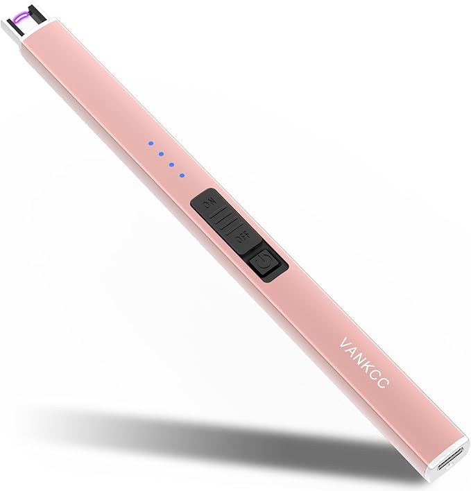 Electric Candle Lighter Plasma Arc Lighters USB Long Stick Lighters Windproof Flameless with Rechargeable Battery Safety Lock for Candle Camping BBQs Fireworks (Rose Gold)
