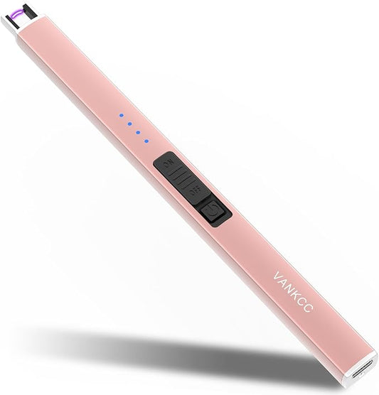 Electric Candle Lighter Plasma Arc Lighters USB Long Stick Lighters Windproof Flameless with Rechargeable Battery Safety Lock for Candle Camping BBQs Fireworks (Rose Gold)