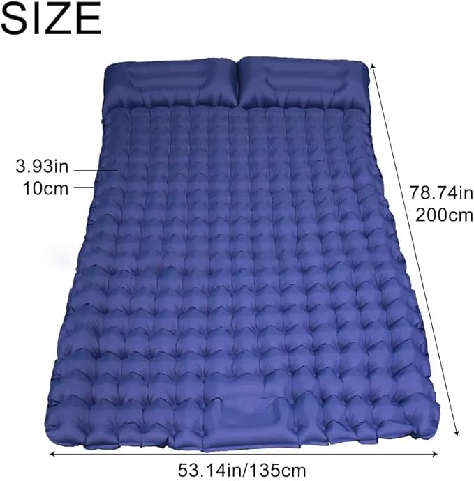 Double Sleeping Pad, Self-Inflating Sleeping Pad for Camping, Camping Sleeping Pad with Built-in Pump, 4" Extra Thickness Inflatable Sleeping Mat, Twin Air Mattress for Traveling (Blue)