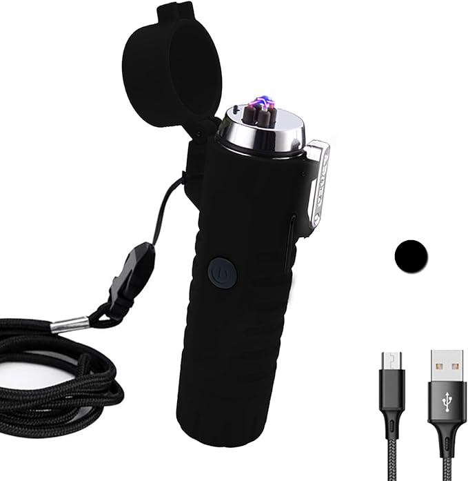 Electric Lighter Rechargeable, Waterproof Lighter Plasma Lighter with Flashlight Windproof ARC Lighter Flameless for Camping Hiking(Black)