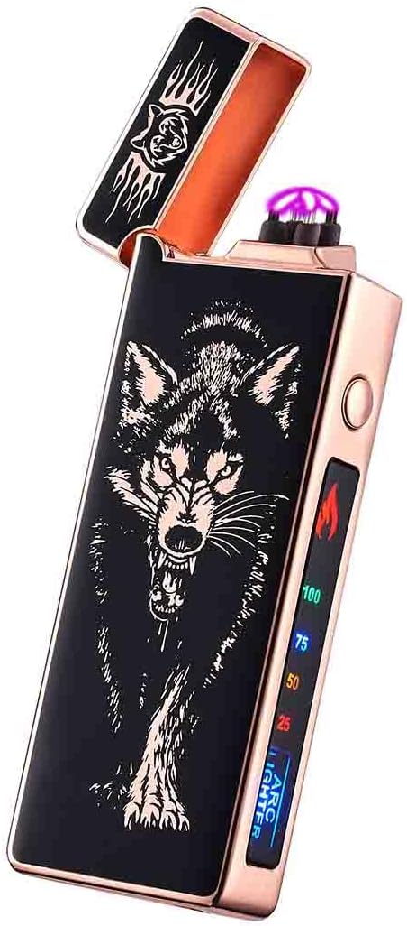 Custom Electric Lighter Personalized Kitchen for Candle Gift Windproof USB Rechargeable Dual Arc for Camping Christmas Father's Day Valentine's Day… (Custom) (Wolf)