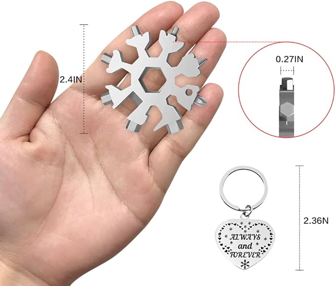 Stocking Stuffers for Men Dad Gifts, Multi Tool 1 Pack 18 in 1Silver Snowflake Hand Tools Christmas Gifts for Men Adults and Women Outdoors Camping Portable Bottle Opener Flat Screwdriver Kit Wrench