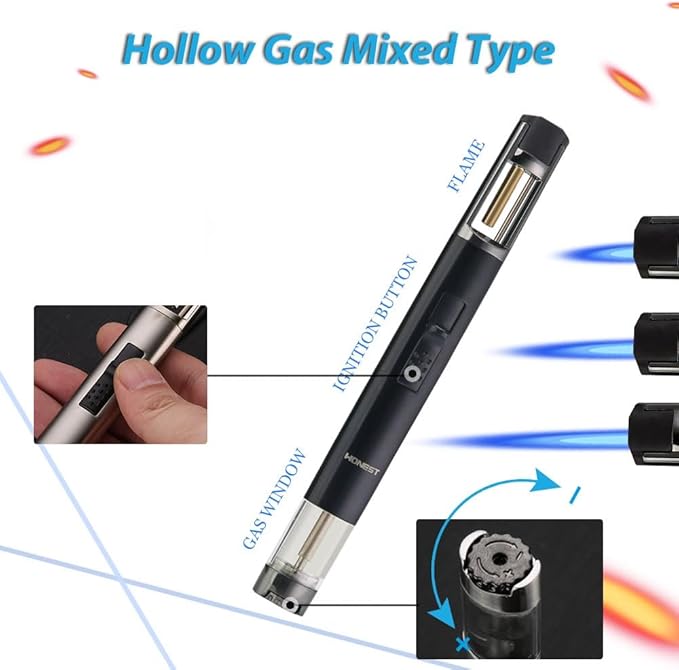 HONEST Torch Lighters Butane Lighters Refillable Single Jet Flame for Candle Grill BBQ Camping (Silver)