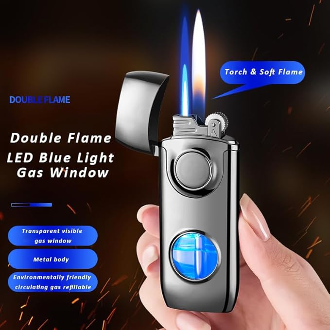 Lighter Jet Torch Lighter Soft Flame Lighter 2 in 1 Windproof Refillable Butane Lighter Good for Cigarette Cigar Candle Camping Hiking (Black)