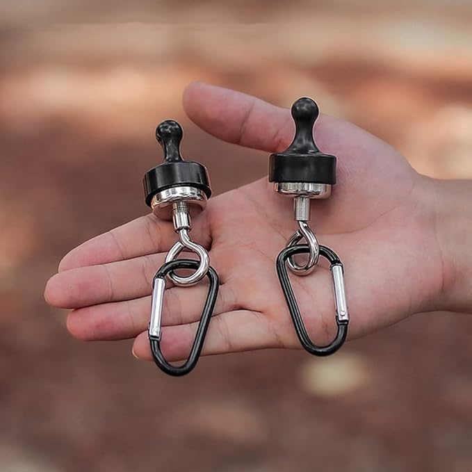 RIIPOO Magnetic Hooks Heavy Duty, Magnet Hanger, Camping Light Lantern Hanging Sky Curtain Tent Holder Hook Mountaineering Buckle, 2-PACK