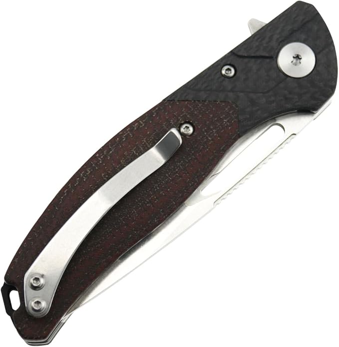 ALBATROSS Pocket Folding Knife, 3.5" D2 Steel Blade, 4" Carbon Fiber splicing Micarta Handle, Liner Lock, FK053