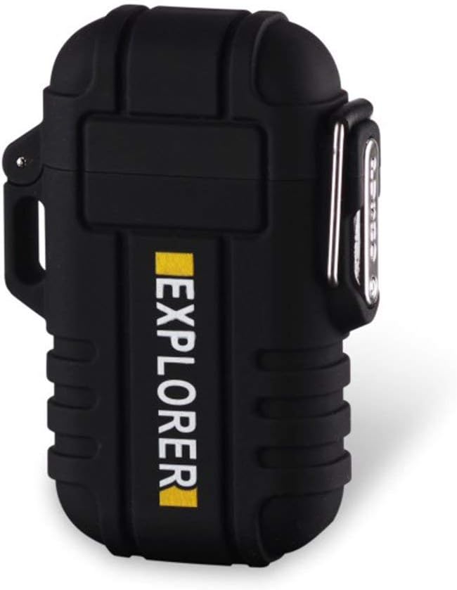 Dual Arc Plasma Electric Rechargeable Flameless Lighter Waterproof Windproof for Camping, Hiking, Skiing, Outdoor Adventure (Black)