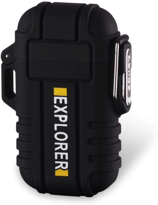 Dual Arc Plasma Electric Rechargeable Flameless Lighter Waterproof Windproof for Camping, Hiking, Skiing, Outdoor Adventure (Black)