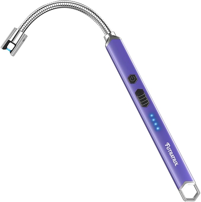 Electronic Candle Lighter Arc Windproof Flameless USB Rechargeable Electric Lighter (1 Pack - Purple)
