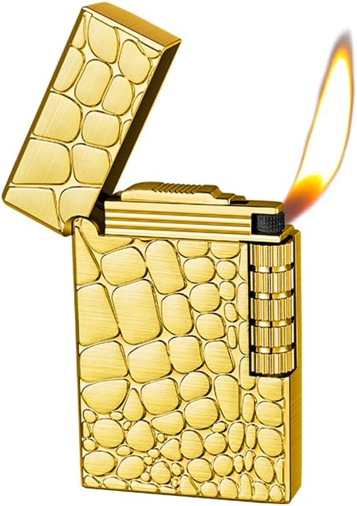 Lighters Soft Flame Lighter Traditional Flame Cigar Lighter with Adjustable Flame Dial Vertical Ignition Roller Good for Gift Outdoor Camping Hiking Fishing Grill Adventure Candle (Gold01)