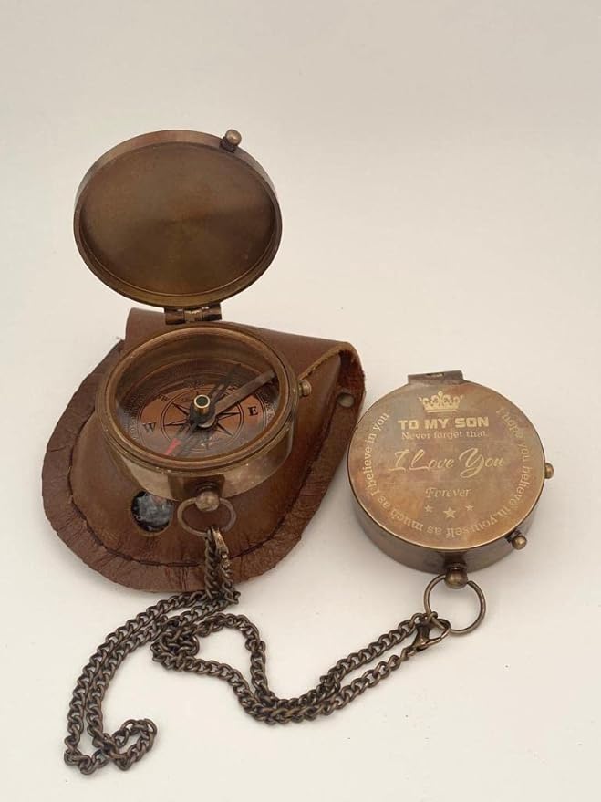 to My Son Brass Compass - Engraved Personalized Compass Love to Mom - Dad to Son Compass - Gift for Baptism, Graduation, Birthday, Christmas, Gift for Couple