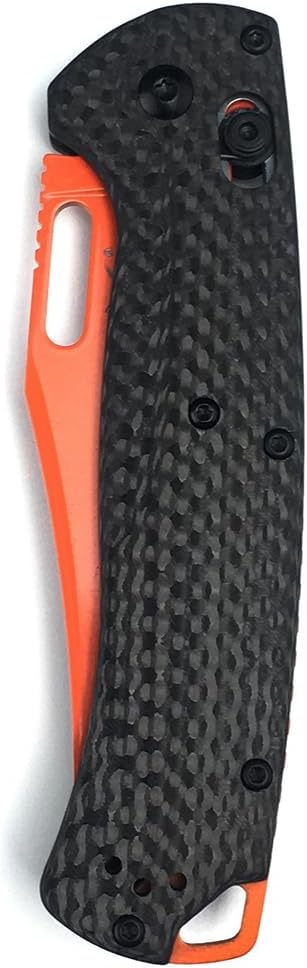 HUAAO Manual Open Folding Knife, Axis Lock Knife with 3.43’’ Orange D2 Blade Black Carbon Fiber Handle, EDC Pocket Knife with Clip for Camping Hunting