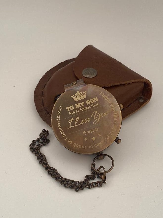 to My Son Brass Compass - Engraved Personalized Compass Love to Mom - Dad to Son Compass - Gift for Baptism, Graduation, Birthday, Christmas, Gift for Couple