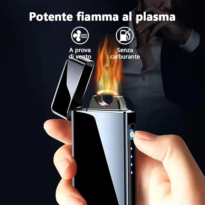 YOZWOO Electric Lighter Rechargeable USB Lighter Plasma Arc Lighter Cool Windproof Electric Flame Lighter with LED Battery Indicator for Candles, Incense, Fireworks(Ice Black)