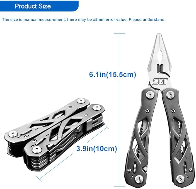 SQT1508 14-in-1 Multitool, Gifts for Men, Foldable & Self-Locking, Professional Multitool for DIY, Outdoor Camping, and Home Repairs...