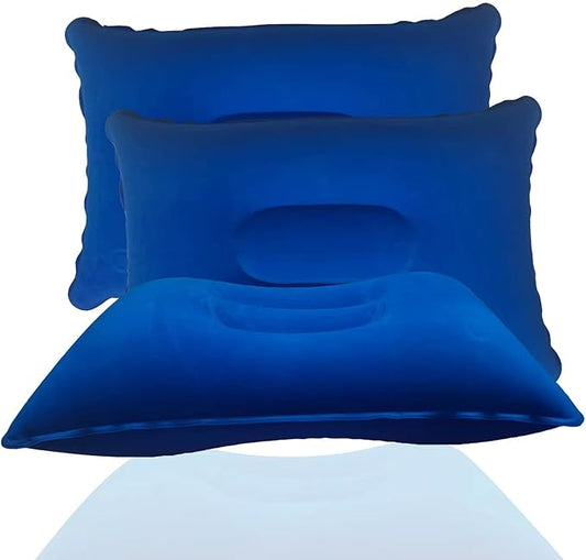 3 Pack Royal Blue Ultralight Inflatable Pillow Small Squared Flocked Fabric Air Pillow for Hiking,Camping,Traveling,Napping,Desk Rest,Neck & Lumbar Support