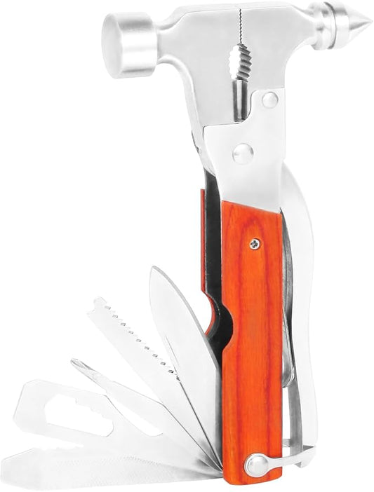 Multi-Purpose Outdoor Tools, Camping Gear Multi-Tools, 16-in-1 Camping Accessories Multi-Tool Hammers, Easy to Carry Camping Tools including Safety Hammers, Pliers, Bottle Openers, etc.