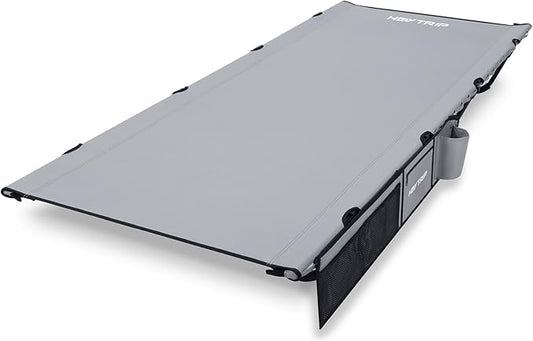 HEYTRIP Extra-Wide Camping Cot, Upgrade Sturdy Camping Bed, XXL Cots for Sleeping Support 500lb, Folding Cot with Side Pocket, Carry Bag Ultralight Backpacking Cot for Travel(Grey)