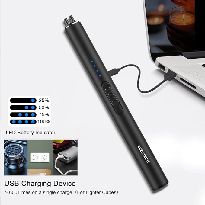 ARECTECH Electric Candle Lighter Rechargeable Lighter Arc Plasma Lighters for Candle Kitchen Camping Christmas Type-C Black