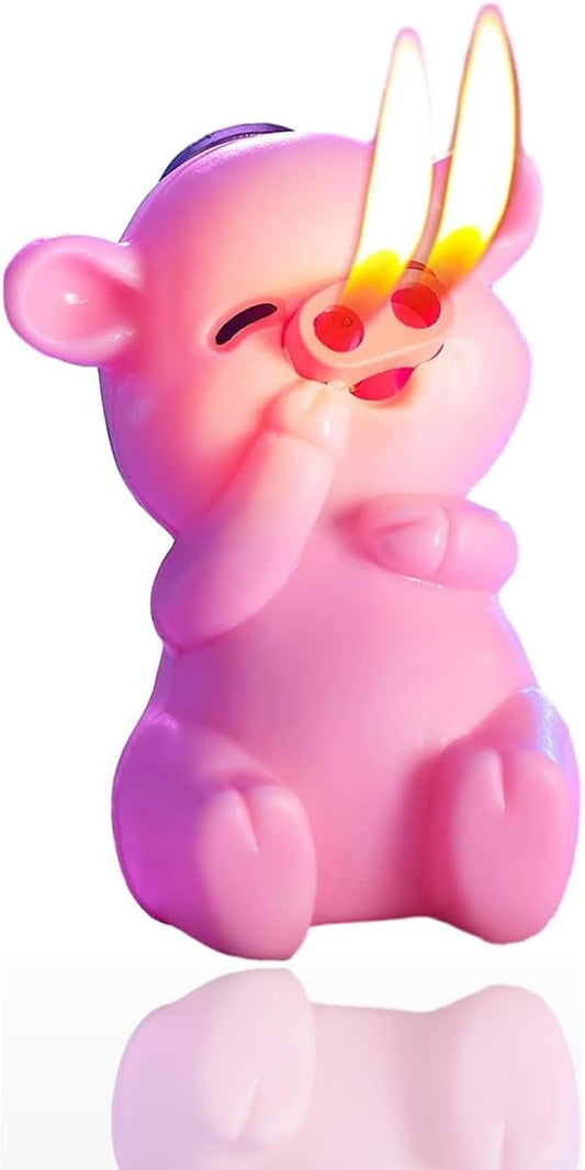Cute Pink Piggy Shape Dual Soft Flame Butane Torch Lighters Refillable Animal Novelty Lighter for Gifts Fireplace Candle Camping BBQ (Without Gas) (16)