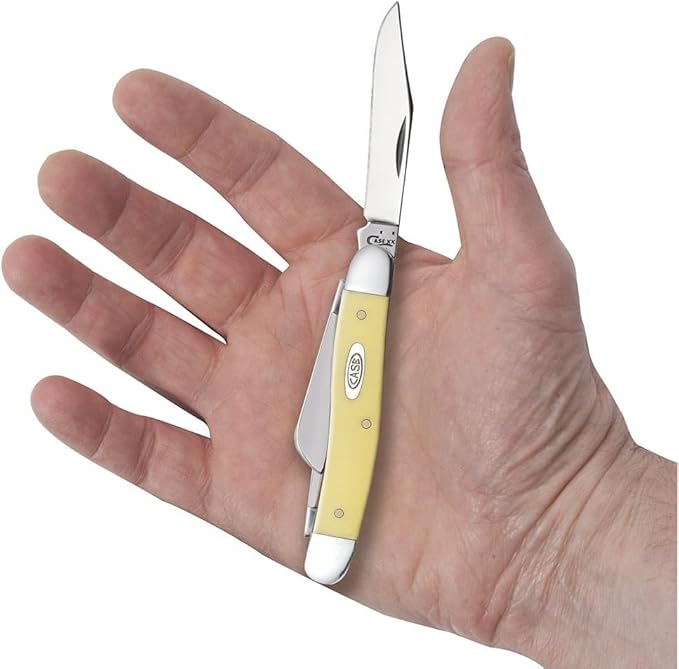 Case XX WR Pocket Knife Medium Stockman, Yellow Synthetic Handle, Carbon Steel Blades, Length Closed: 3 5/8 Inches W/Sharpening Stone