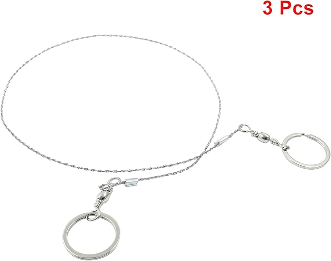 3 Pcs Stainless Steel Survival Wire Saw 21.65 Inch, Garrote Wire Cable Saw String Saw, Emergency Pocket Saw Rope Saw Hand Tool for Wood Cutting Hiking Hunting