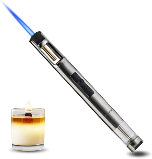 HONEST Torch Lighters Butane Lighters Refillable Single Jet Flame for Candle Grill BBQ Camping (Silver)