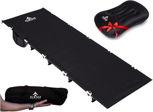 Ultralight Camping Cot with Inflatable Camping Pillow for Adults & Kids; Supports up to 330lbs; 4.85lbs Lightweight Portable Camping Bed for Hiking, Camping & Backpacking with Carry Bag (Black)