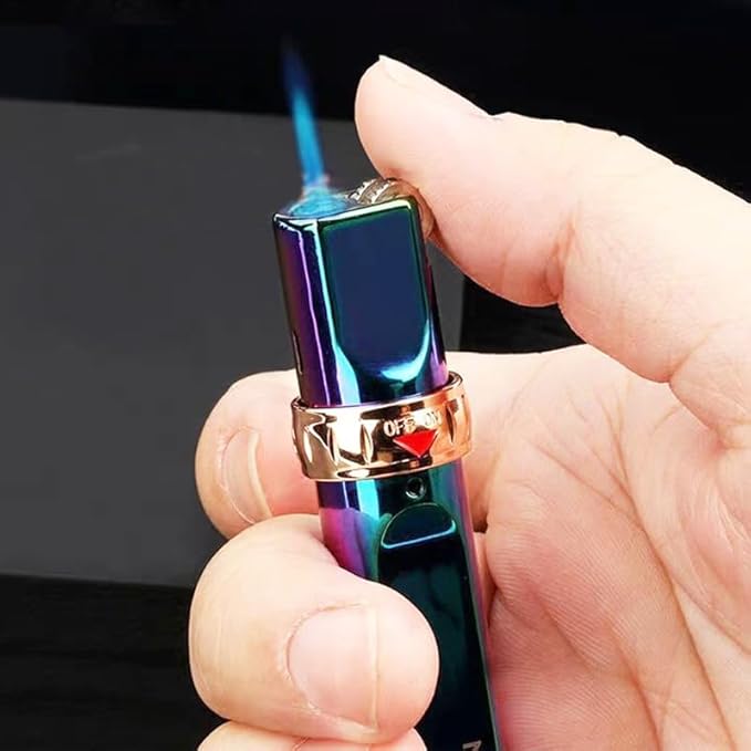 Blue Cool Butane Torch Lighters,Refillable Adjustable Jet Flame Lighter,Windproof,Gift for Men Candles Camping BBQ (No Butane Fuel)