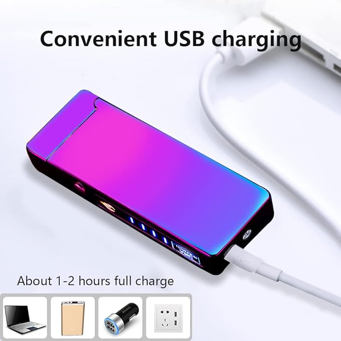YOZWOO Plasma Lighter Electric Lighters Rechargeable USB Dual Arc Lighter Flameless Windproof No Butane Lighter Candle Lighters with LED Battery Indicator for Outdoor Camping, BBQ, Hiking (Color)