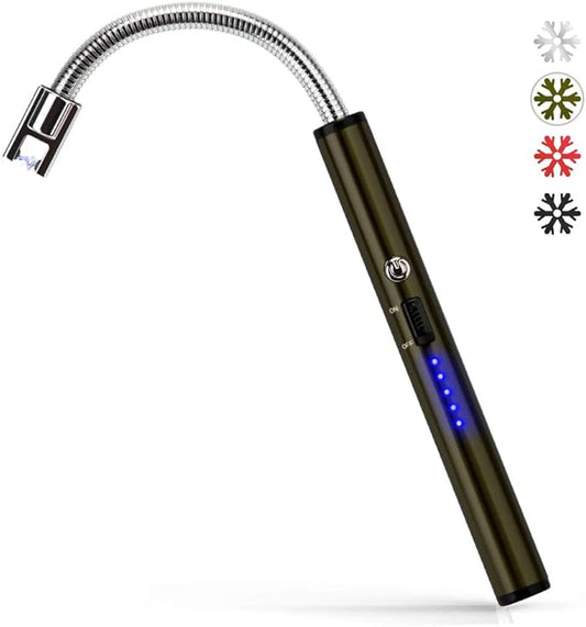 Boncas Flexible Arc Lighter USB Candle Lighter Plasma Lighter Rechargeable Windproof Lighter Long for Household Camping Cooking BBQ Olive Gray (Candle Not Include)