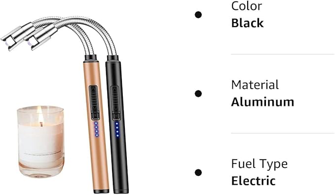 Candle Lighter 2 Pack USB Rechargeable Safety Arc Windproof Long Lighter for Candle Aromatherapy Camping Grill Family Home Use(Black&Rose Gold)