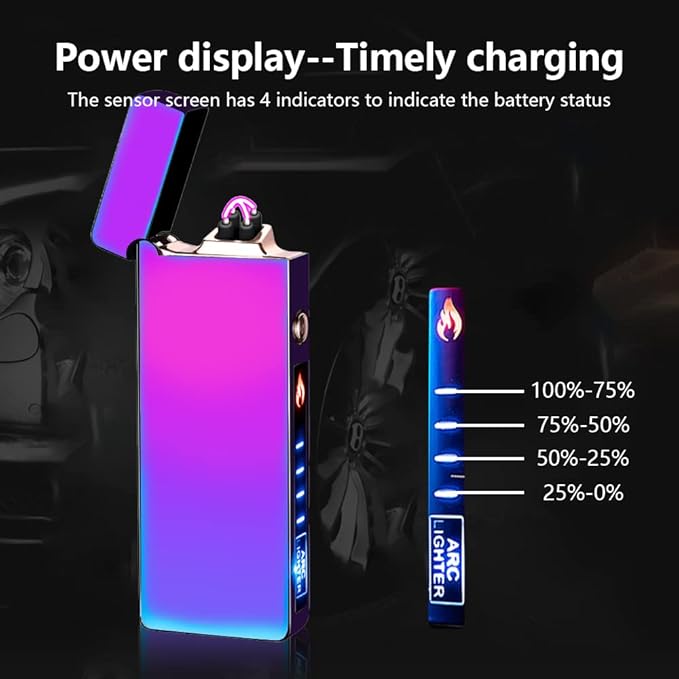 YOZWOO Plasma Lighter Electric Lighters Rechargeable USB Dual Arc Lighter Flameless Windproof No Butane Lighter Candle Lighters with LED Battery Indicator for Outdoor Camping, BBQ, Hiking (Color)